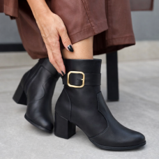 Bota Feminina Salto Grosso Fivela Preto - Bota  
