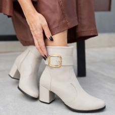Bota Feminina Salto Grosso Fivela Off White - Bota  