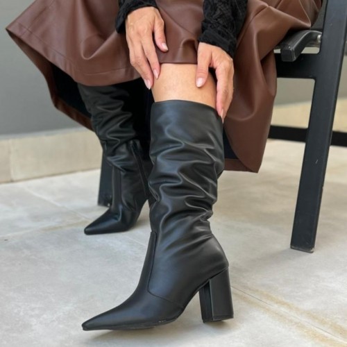 Bota Feminina Salto Grosso  Cano Médio Preta - Bota  