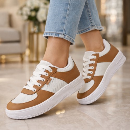 Tênis Casual Feminino Branco Caramelo - Tênis 