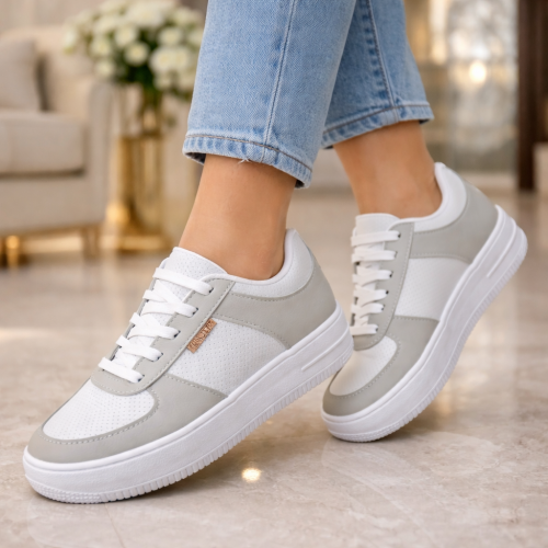 Tênis Casual Feminino Branco Cinza - Tênis 