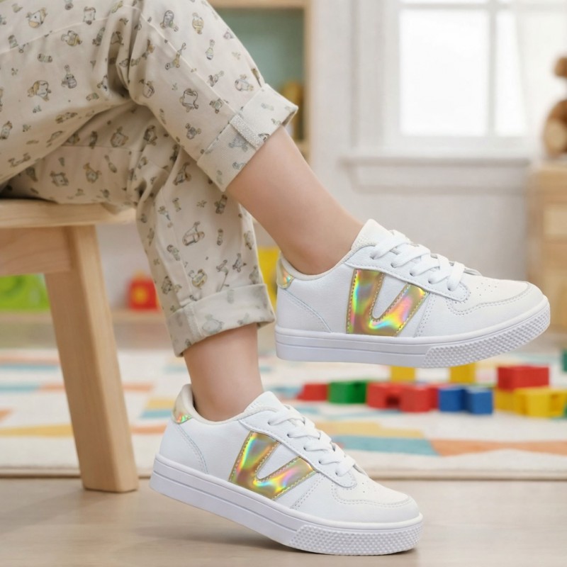 Tênis Infantil Menina Branco Metalizado - Tênis - Nova Calçados Tênis Infantil Menina Branco Metalizado - Tênis