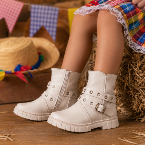 Bota Infantil Fivela Off White - Bota Infantil 